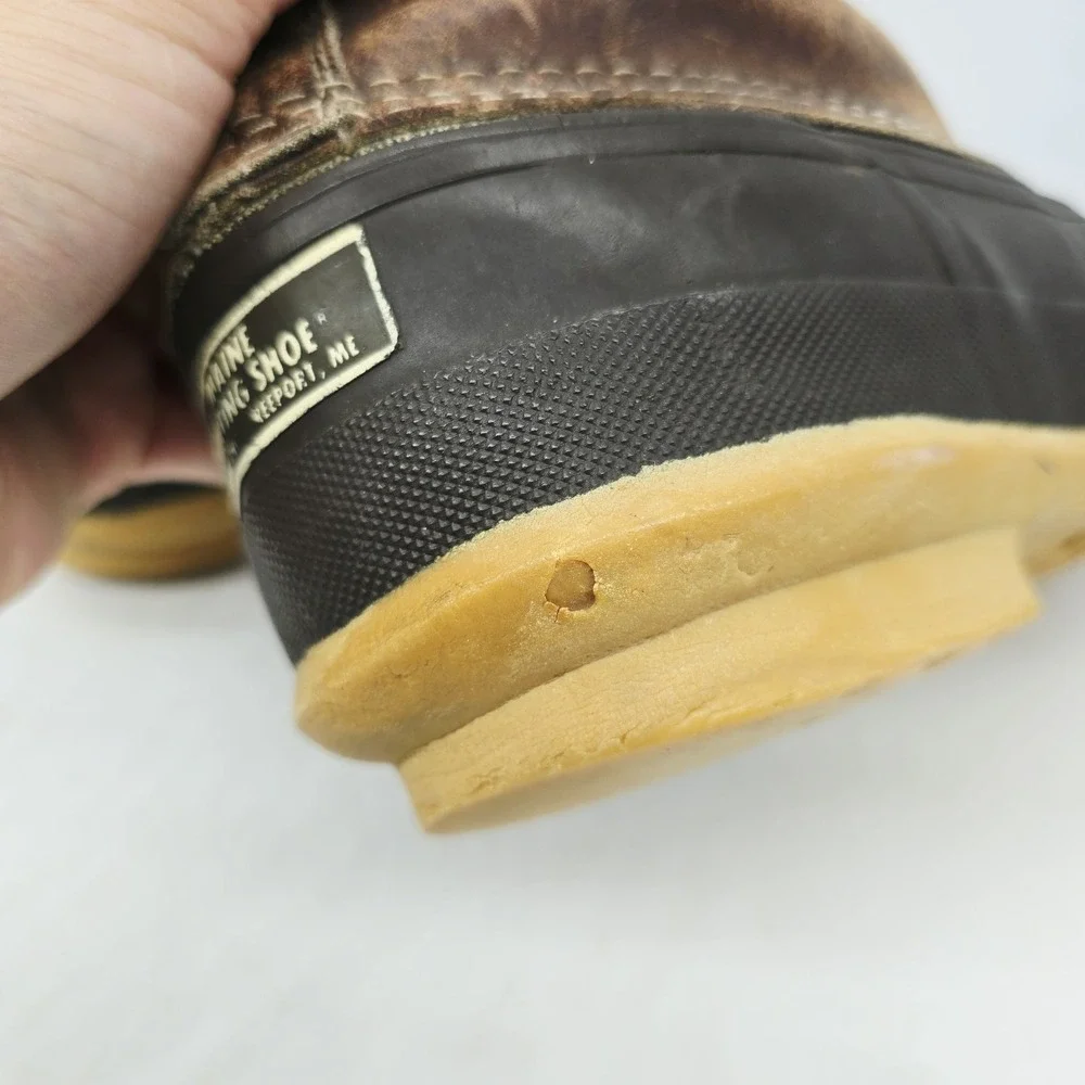 Vintage 70s LL Bean Boots Mens 8 Maine Hunting Shoe Script Leather Rubber Rain